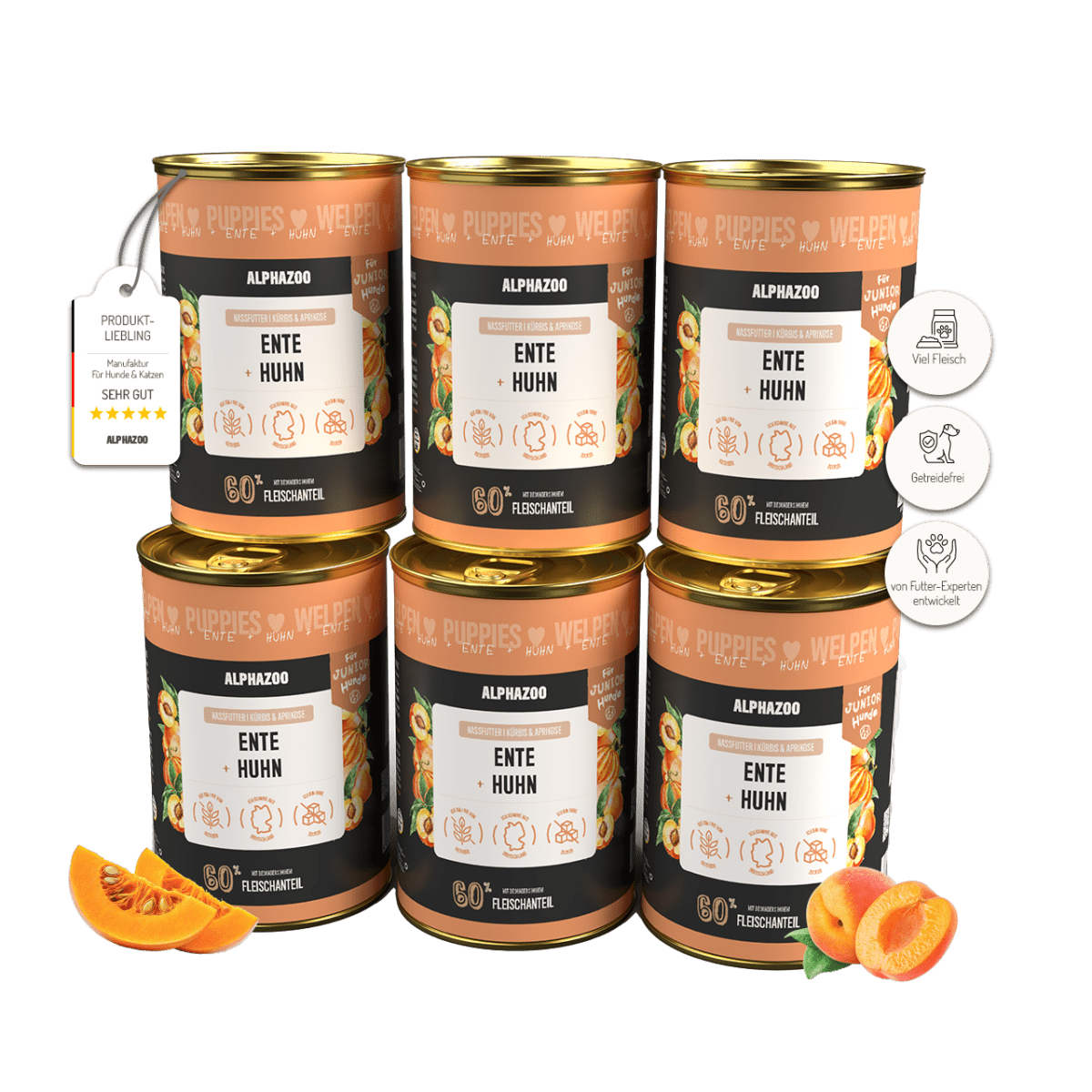alphazoo Junior Nassfutter Ente + Huhn – Welpen & junge Hunde, getreidefrei