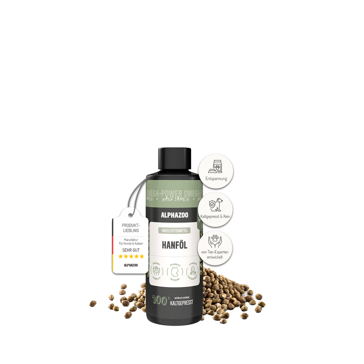 Hanföl für Hunde – kaltgepresst, optimales Omega-3/6-Verhältnis, 100ml & 250ml