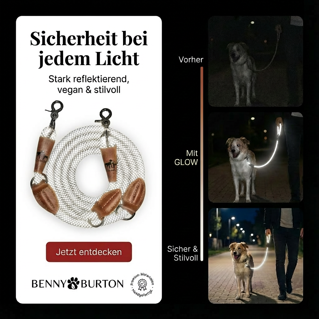 Reflektionsleine GLOW stark reflektierend längenverstellbar und vegan