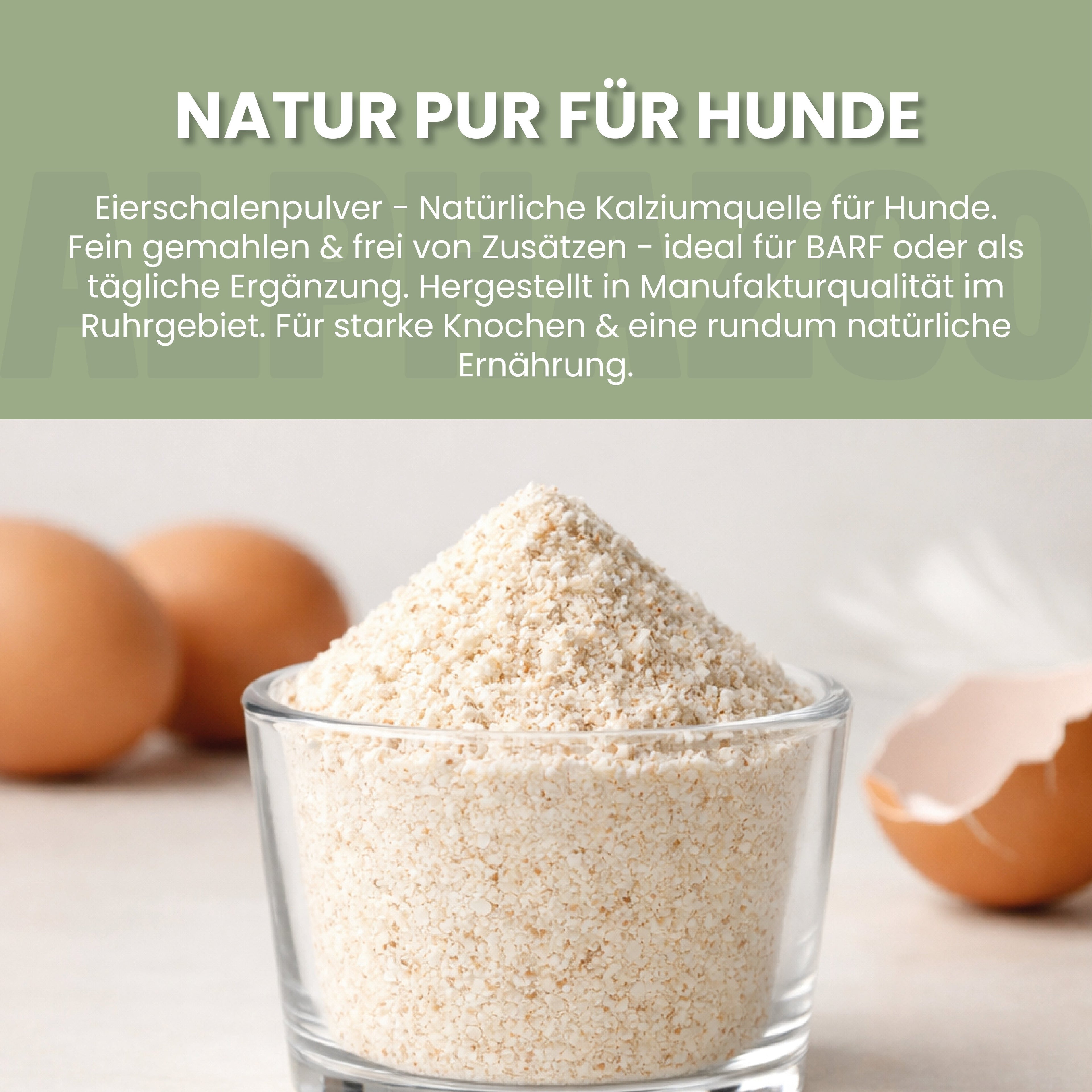 Eierschalenpulver für Hunde & Katzen – 36% Kalzium, ideal zum Barfen