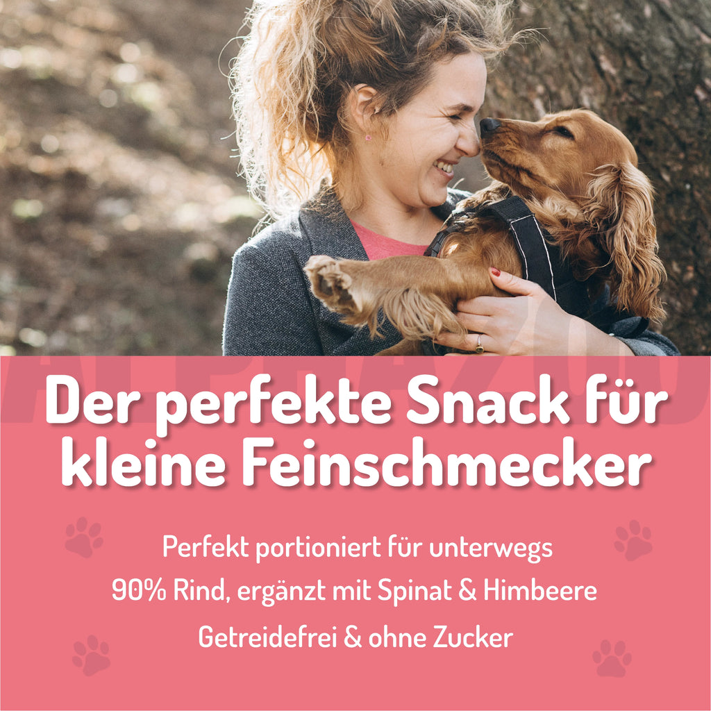 Kleines Rinderz-Vous – Softsnack für Hunde, 90% Rind mit Spinat & Himbeere, getreidefrei