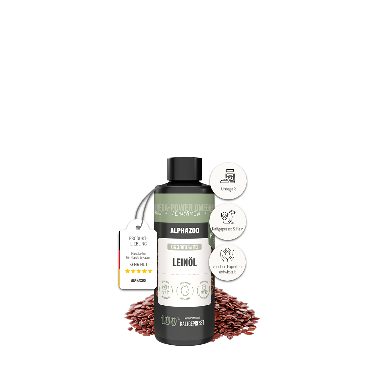 Leinöl für Hunde – kaltgepresst, 56% Omega-3, 100ml & 250ml