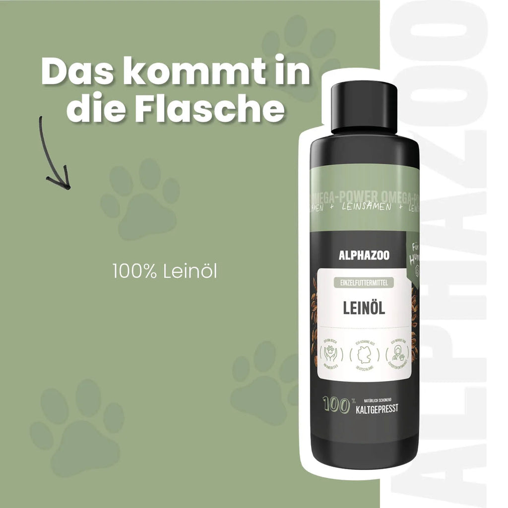 Leinöl für Hunde – kaltgepresst, 56% Omega-3, 100ml & 250ml