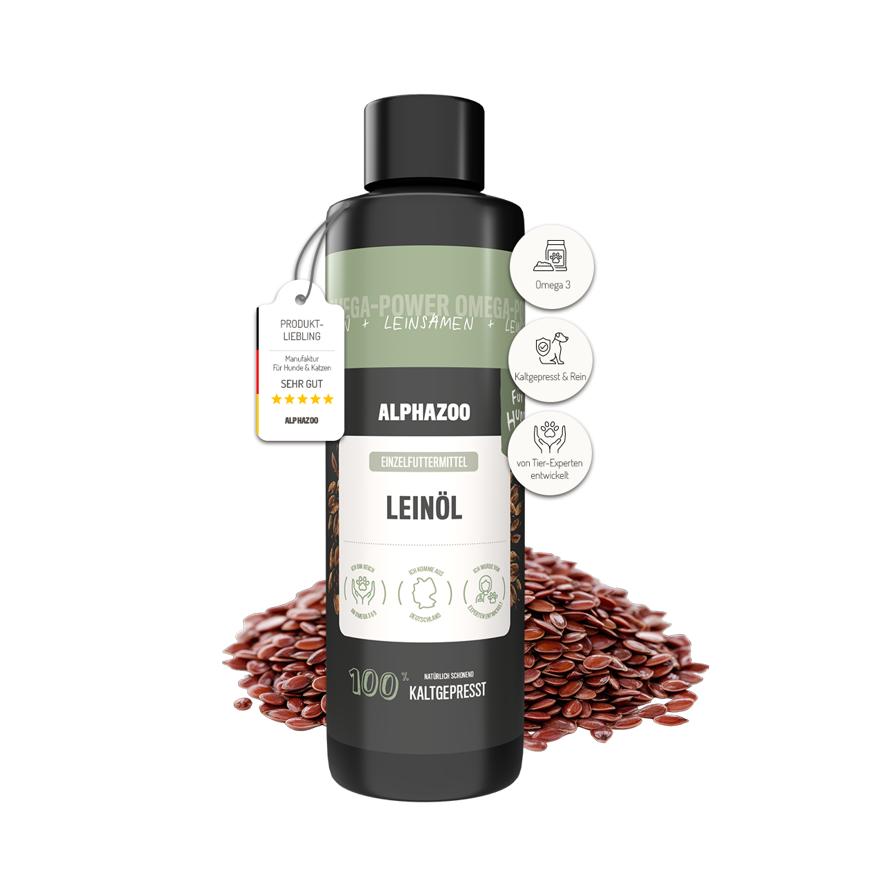Leinöl für Hunde – kaltgepresst, 56% Omega-3, 100ml & 250ml