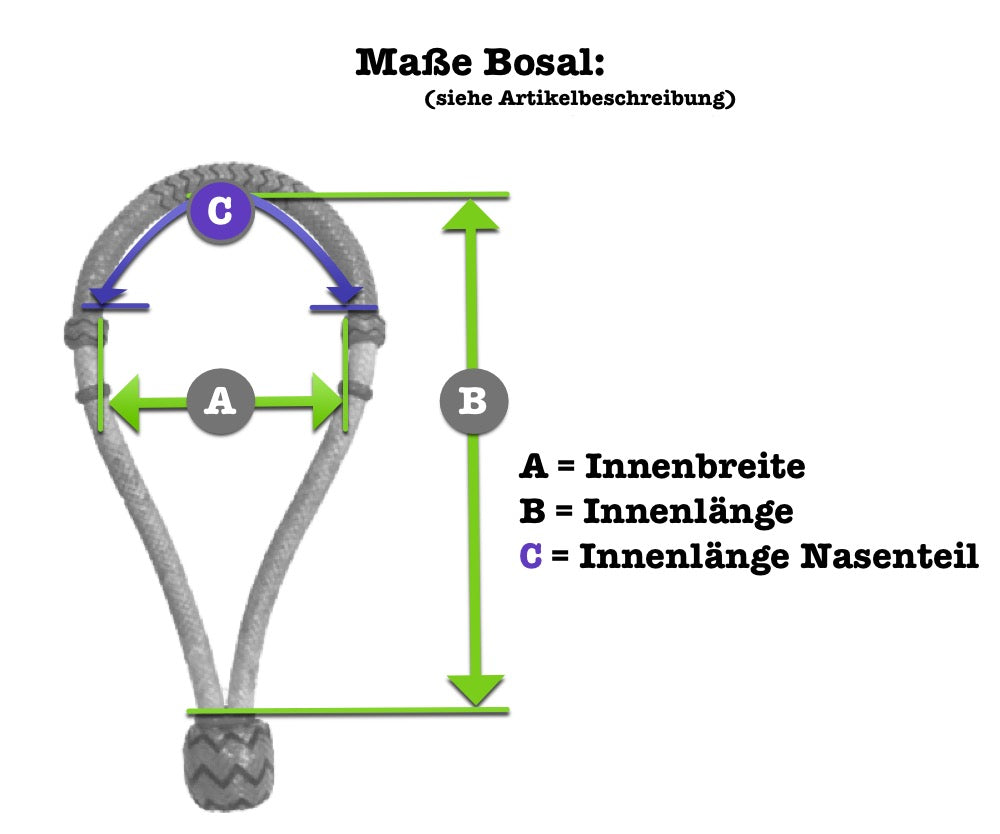 Western Bosal mit Rohhaut-Kern und schwarzen Verzierungen 5/8 Zoll,