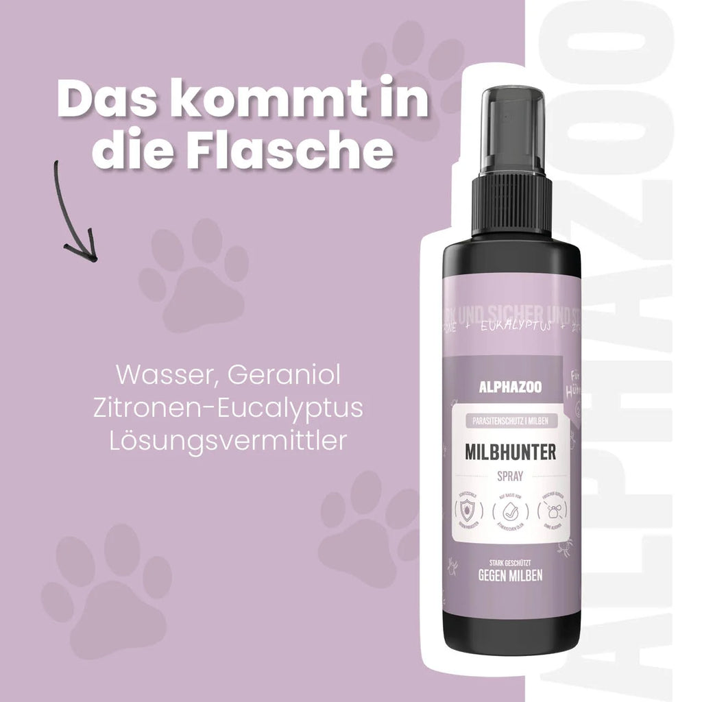 MilbHunter Milbenspray für Hühner – pflanzlich mit Geraniol & Zitronen-Eukalyptus