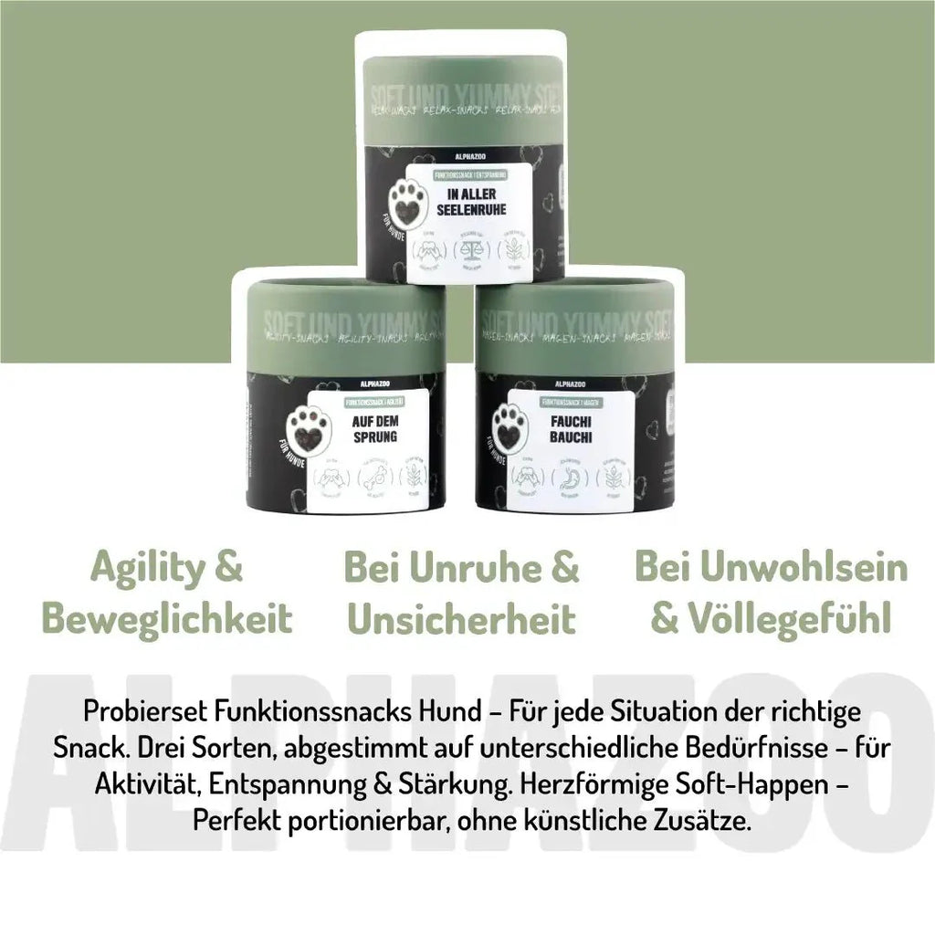 Probierset Funktion-Snacks – 3 Herzsnacks für Darmflora, Gelenke & Beruhigung