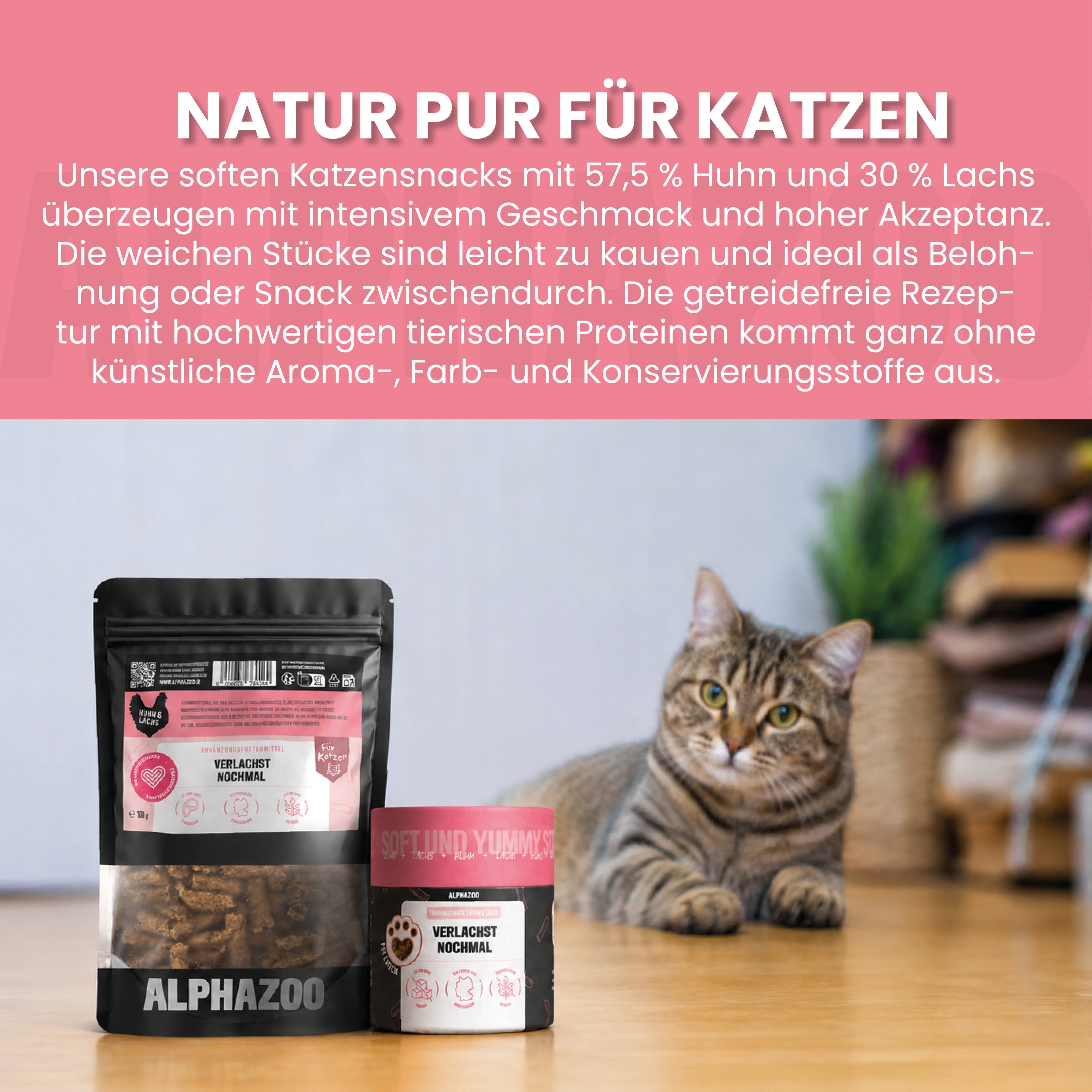 Verlachst Nochmal – Softsnack für Katzen, Lachs & Huhn, getreidefrei