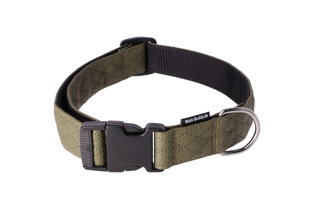 Halsband Khakigrün In Nylon Längenverstellbar Im Rautendesign - TierVita